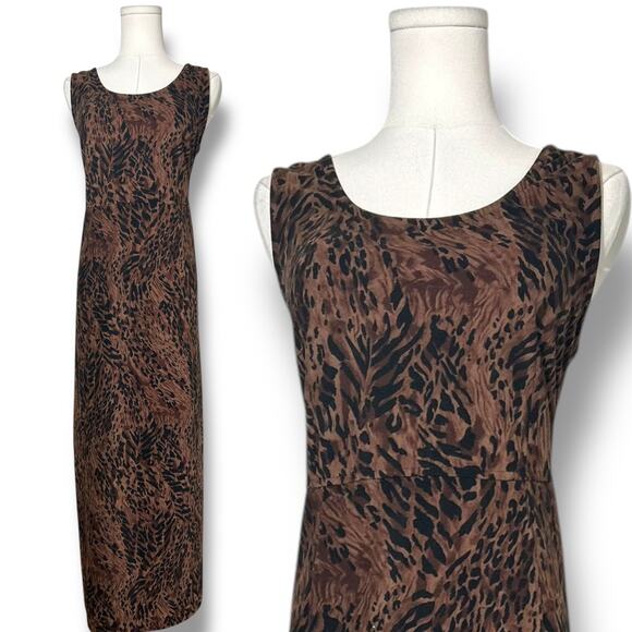 Vintage 90s Y2K Animal Print midi Dress | Dark Academia Dress |253|sz 12 - Picture 1 of 8